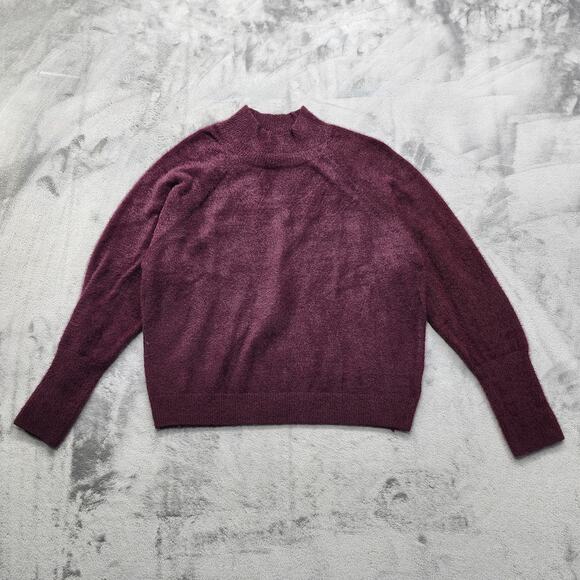 Marled Sweater Womens M Burgundy Purple Fuzzy Knit Mock Neck Pullover Stretch - Picture 1 of 8